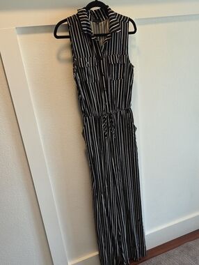 BeBop Black and White Striped Sleeveless Jumpsuit